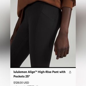 lululemon 25 inch black align with pockets size 4